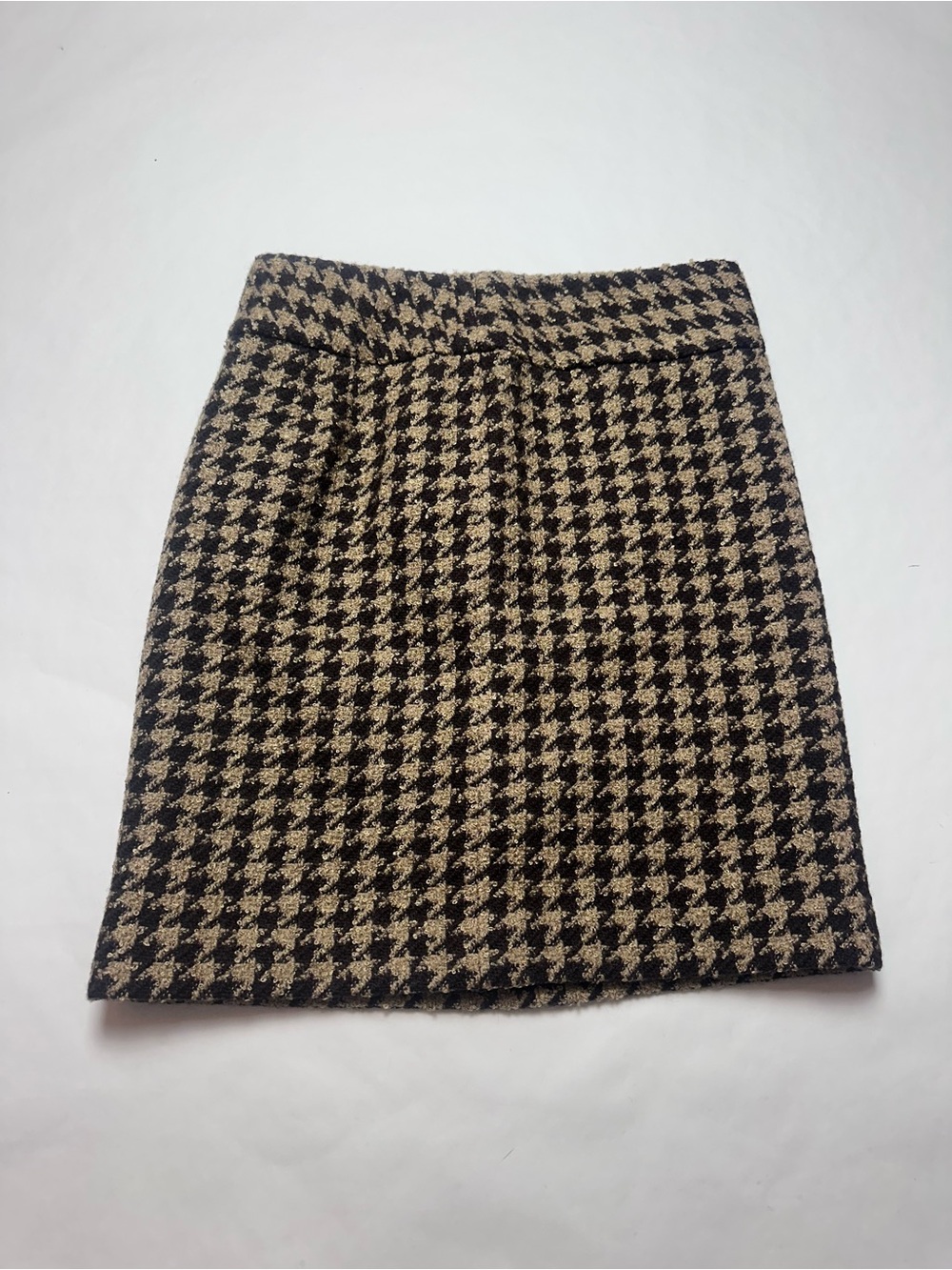 Ann Taylor Size 2 71% Wool Houndstooth Pencil Skirt Brown Tan Academia